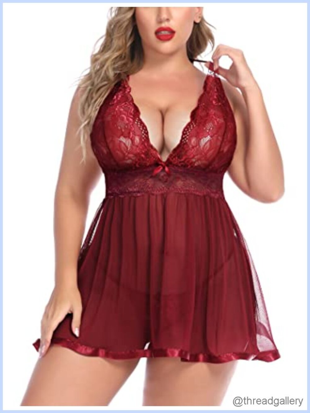 Plus Size Lace Babydoll Chemise Halter Mesh Sleepwear Lingerie